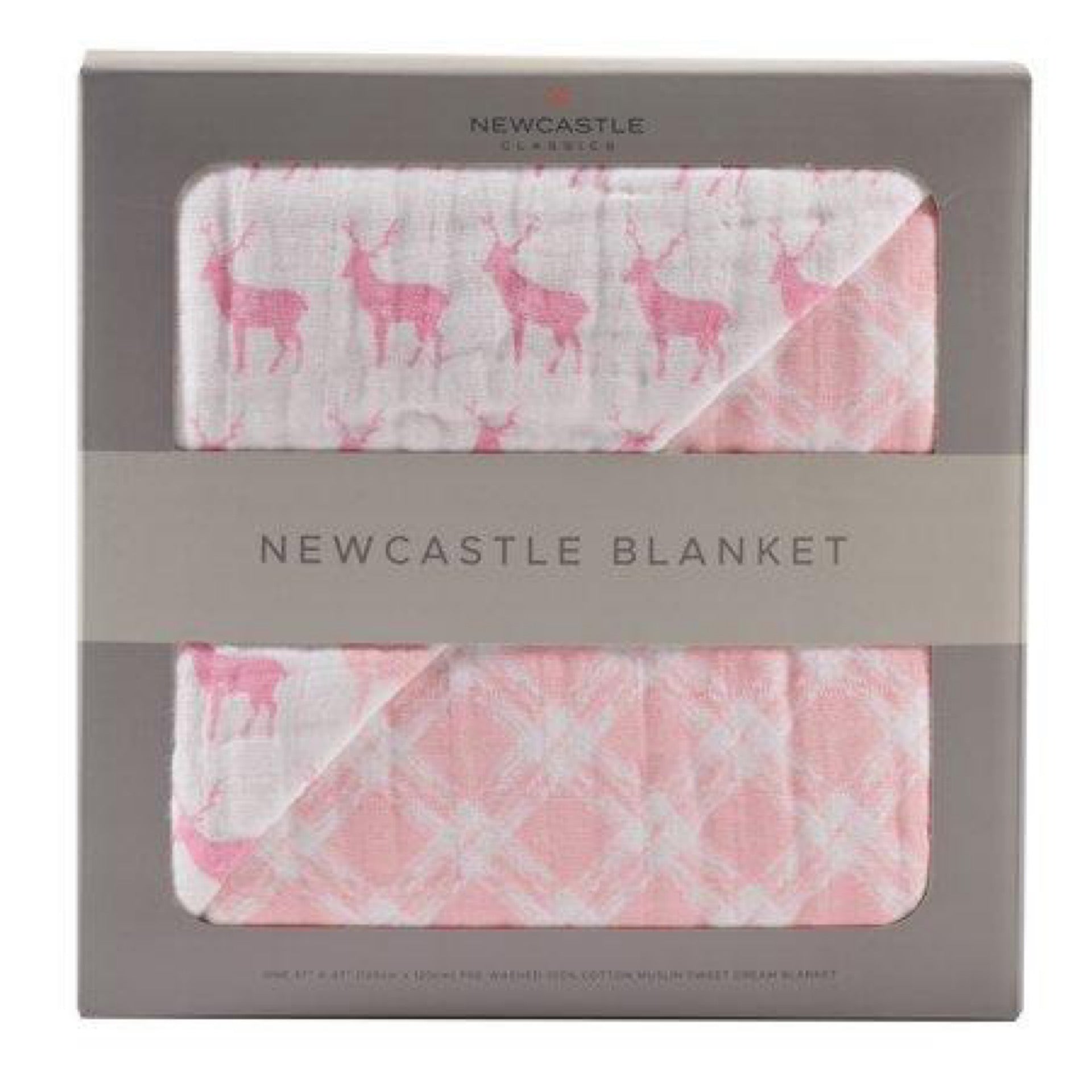 Newcastle Blanket Cotton Muslin (Pink Deer and Primrose Pink Plaid)