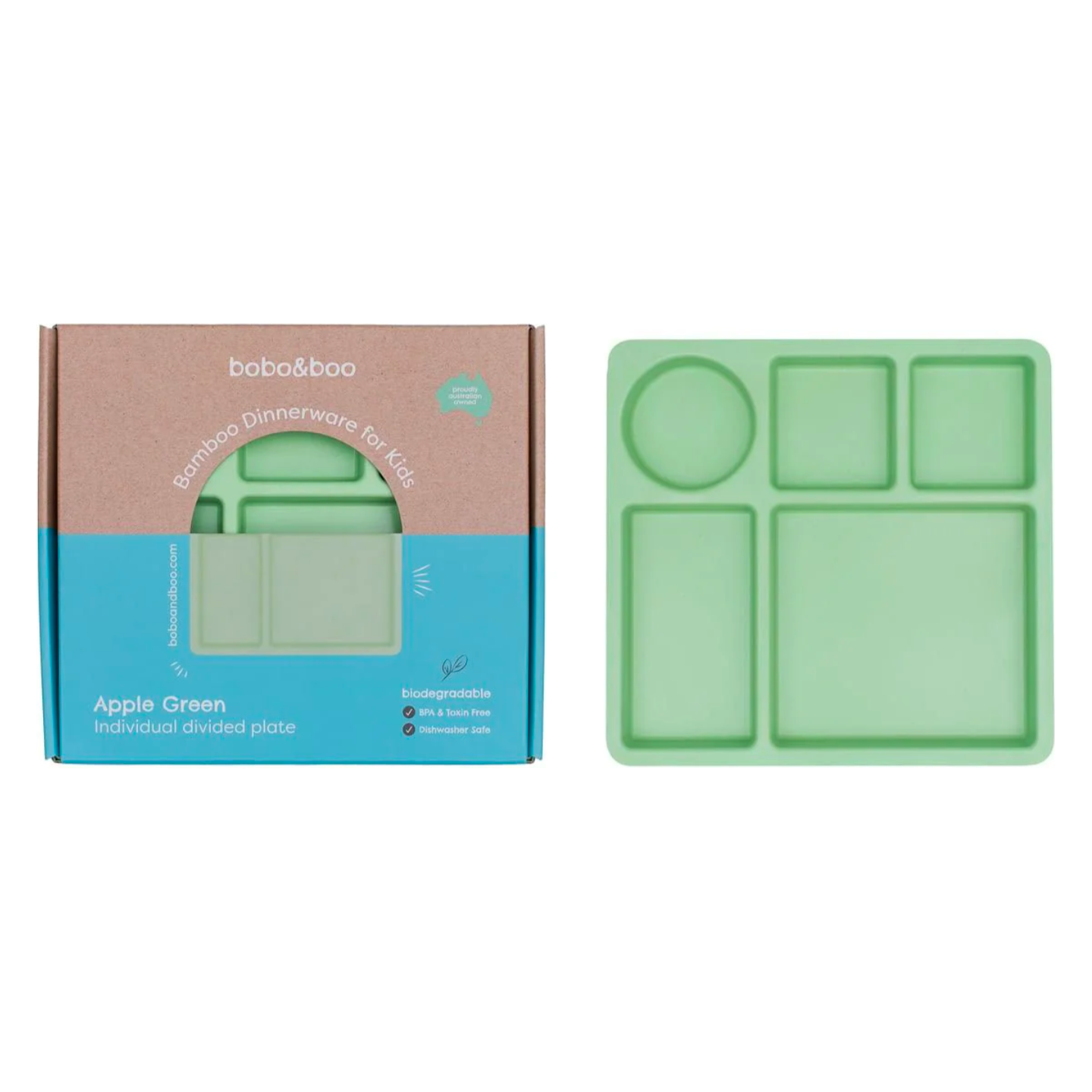Bobo&Boo Bamboo Dinnerware Divided Plate (Apple Green)