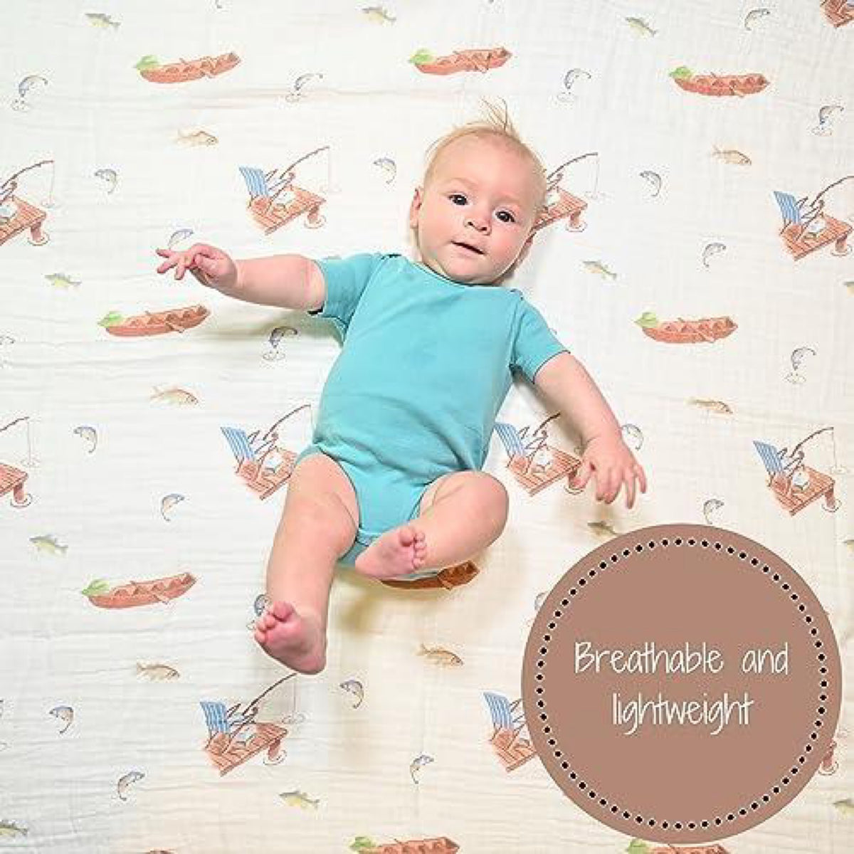 LollyBanks Muslin Swaddle Blanket | 100% Cotton | Fishing