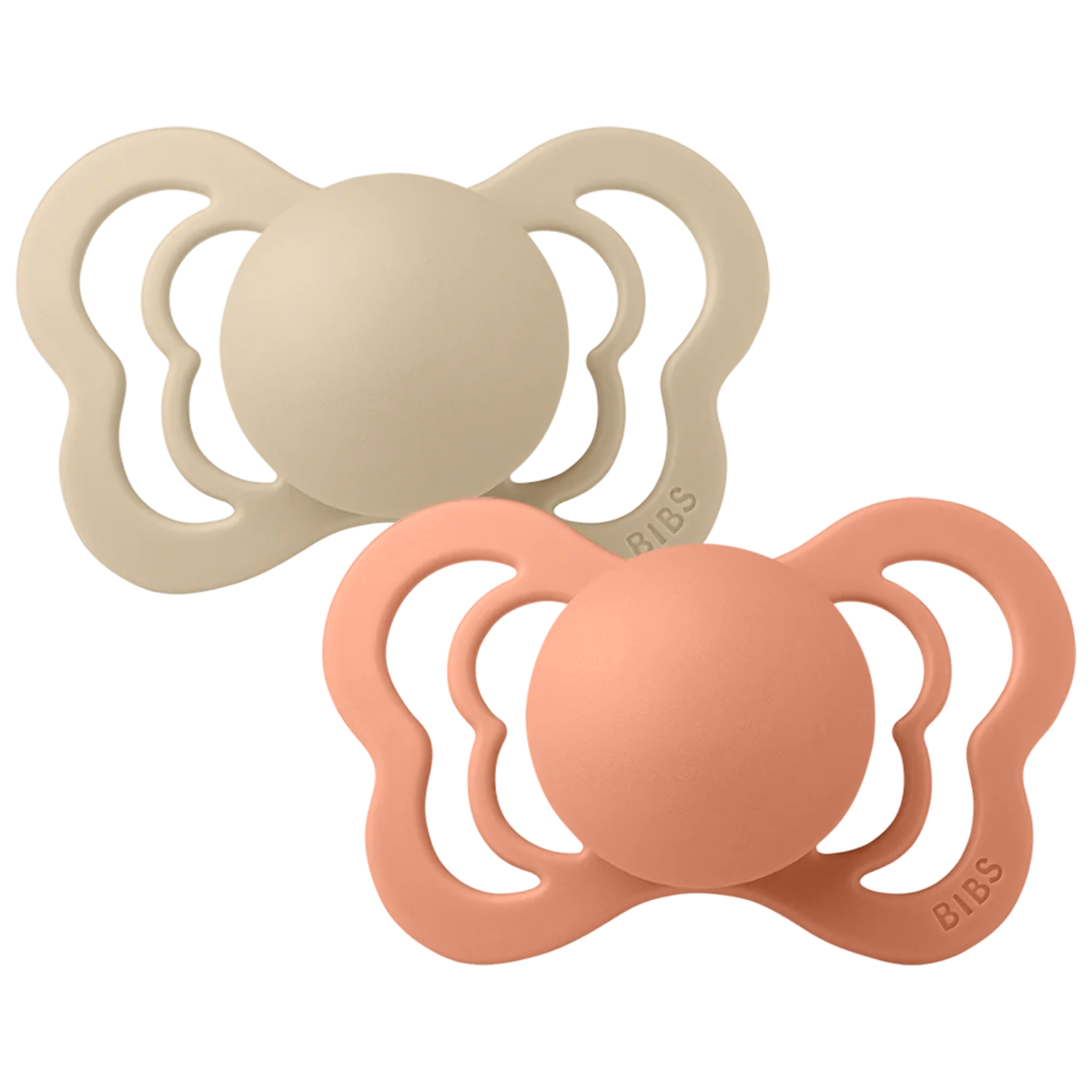 Bibs Supreme Baby Pacifier 2-Pack | Made in Denmark | BPA Free Dummy Soother, Symmetrical Nipple. Silicone, Size 2 (6-18 Months) Vanilla/Peach