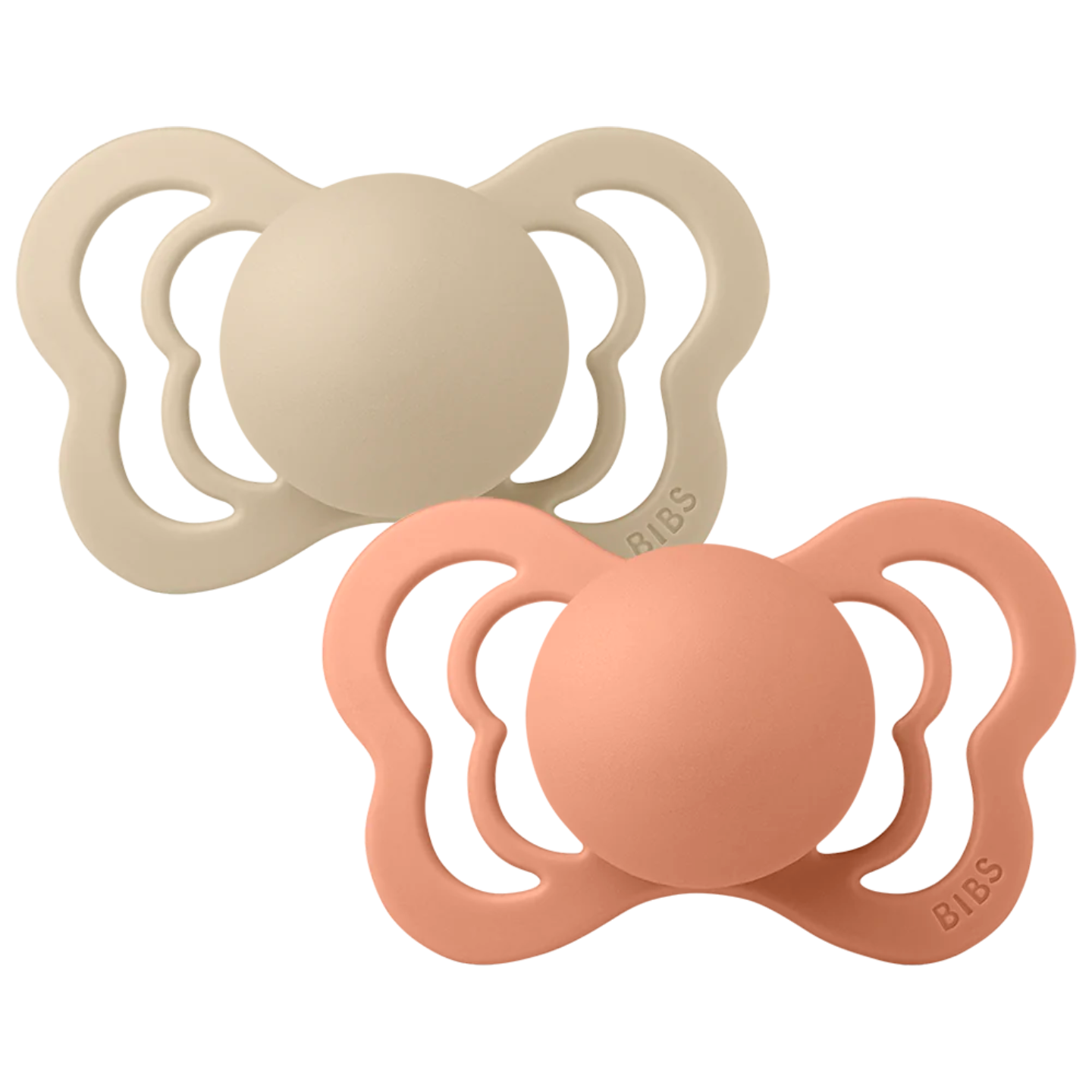 Bibs Supreme Baby Pacifier 2-Pack | Made in Denmark | BPA Free Dummy Soother, Symmetrical Nipple. Silicone, Size 2 (6-18 Months) Vanilla/Peach