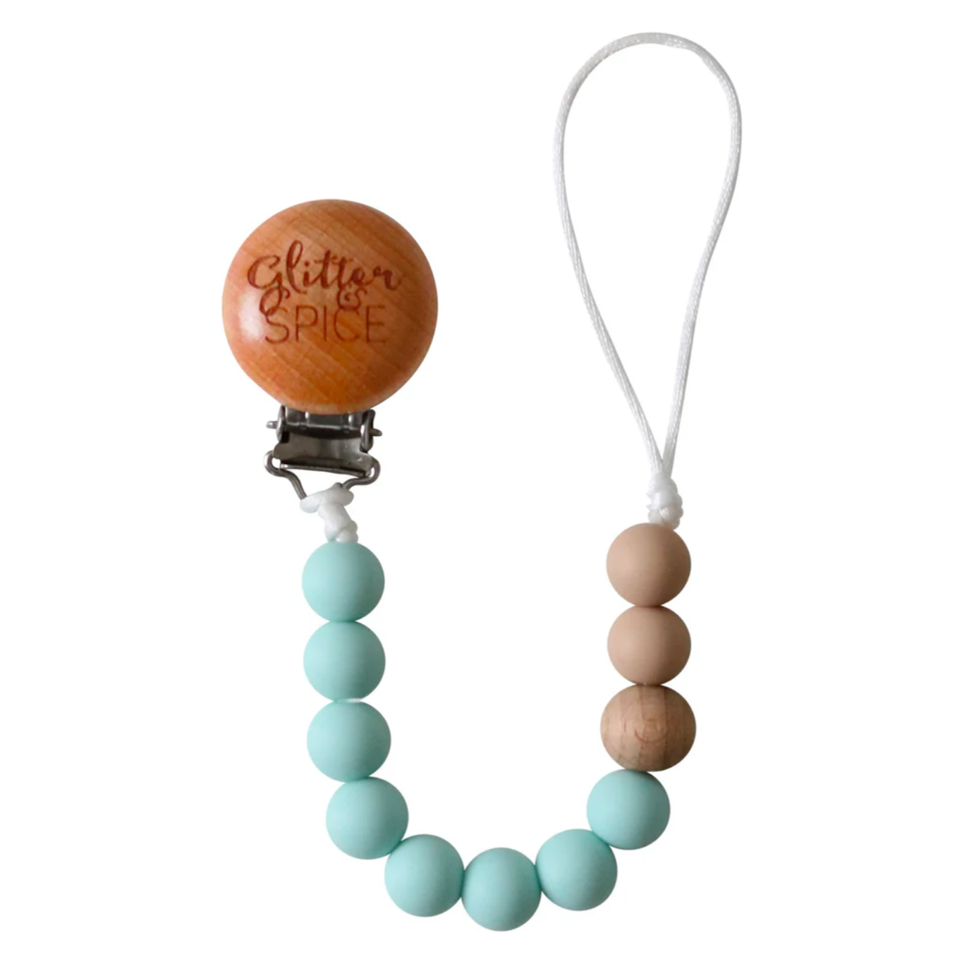 Glitter & Spice Silicone Pacifier Clip (Eggshell Blue)