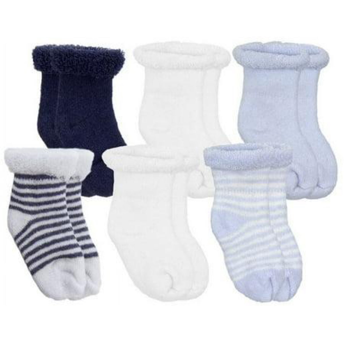 Kushies 6-Pack Terry Newborn Striped & Solid Cotton Socks