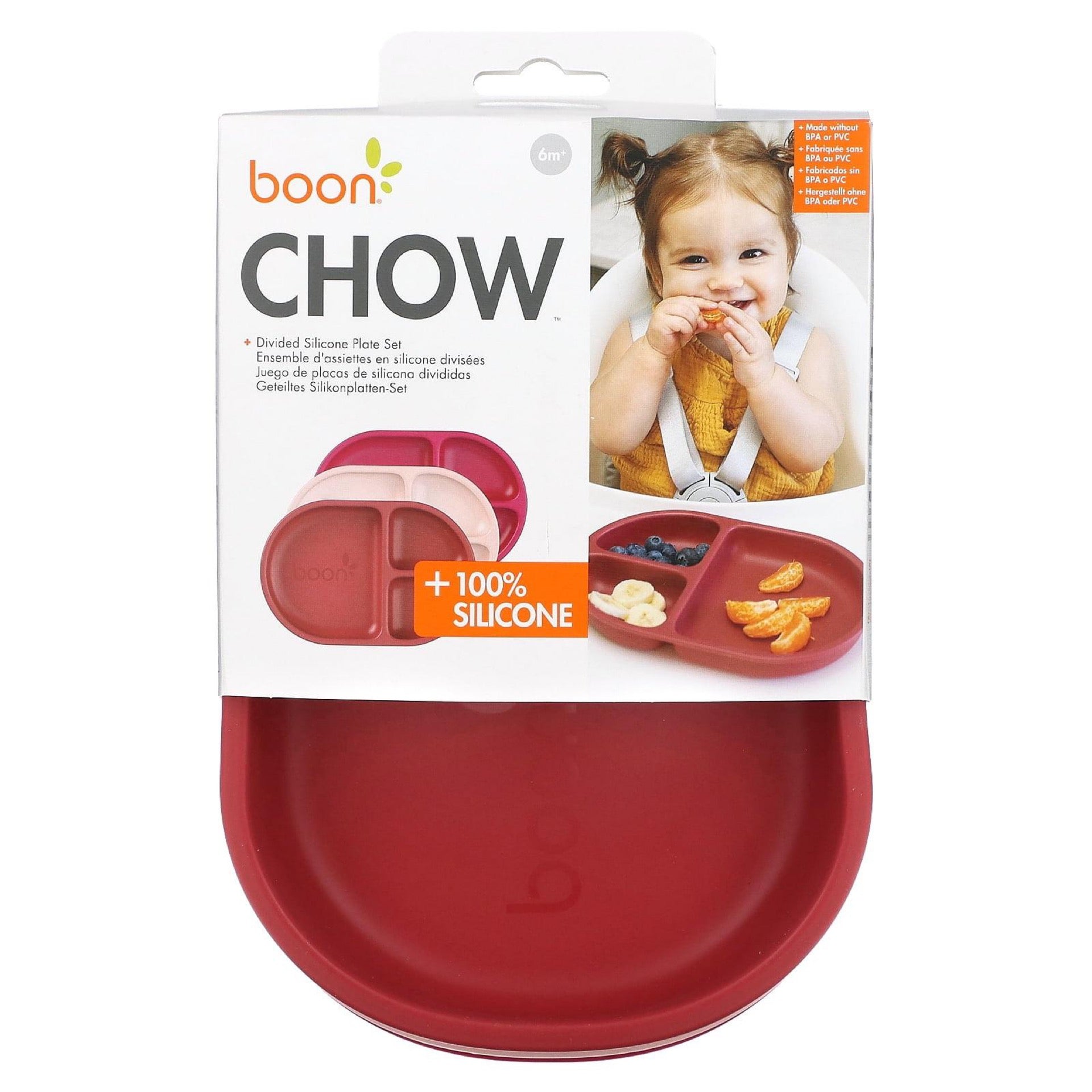 Boon Chow Divided Silicone Pink Plate Set 3 Pack