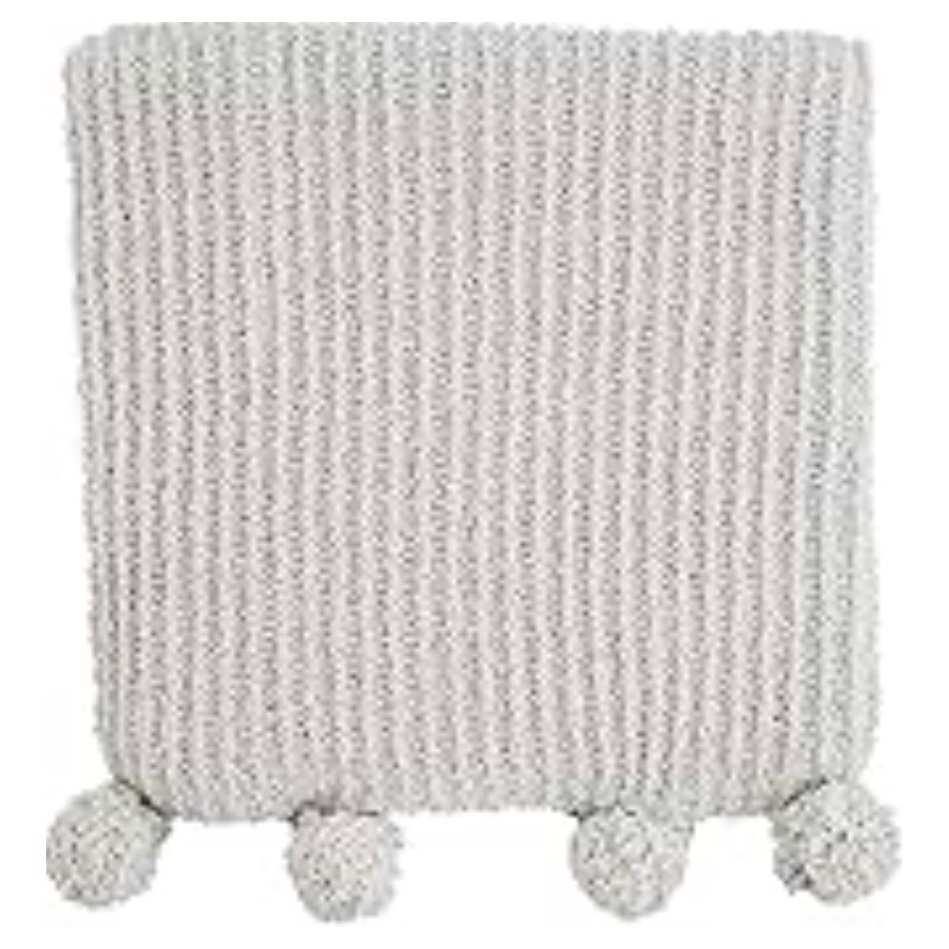Mudpie Grey Pom-Pom Chenille Blanket