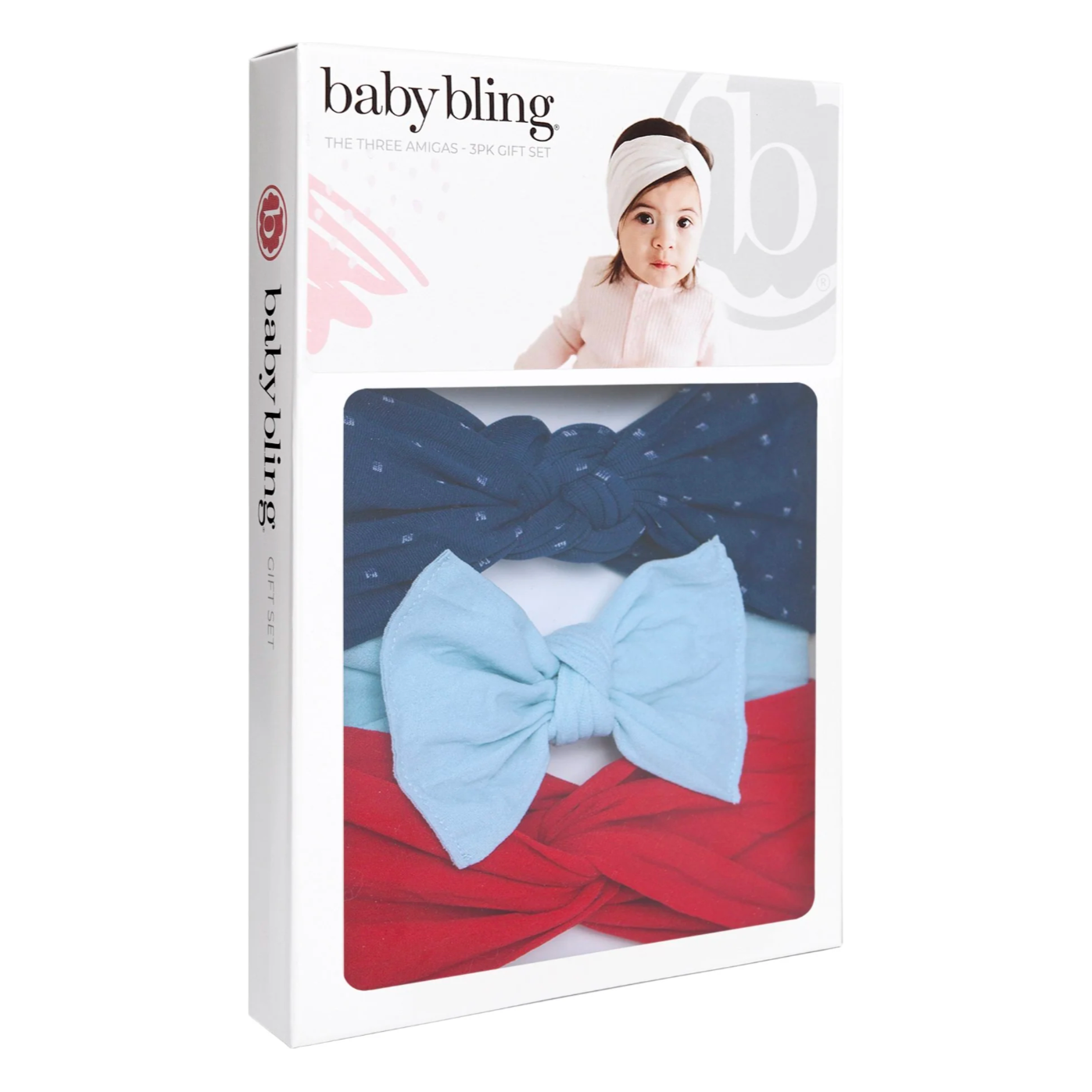 Baby Bling Bows- Navy Dot, Chambray, and Cherry Three Amigas Box Set