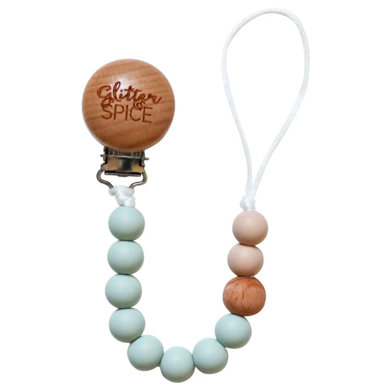 Glitter & Spice Silicone Pacifier Clip (Sage)