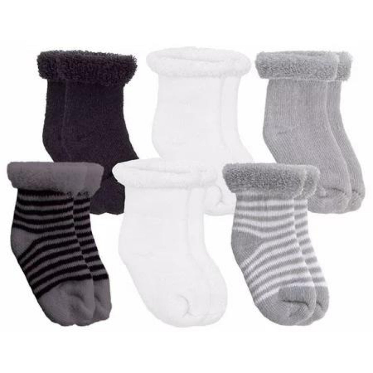 Kushies 6-Pack Terry Newborn Striped & Solid Cotton Socks