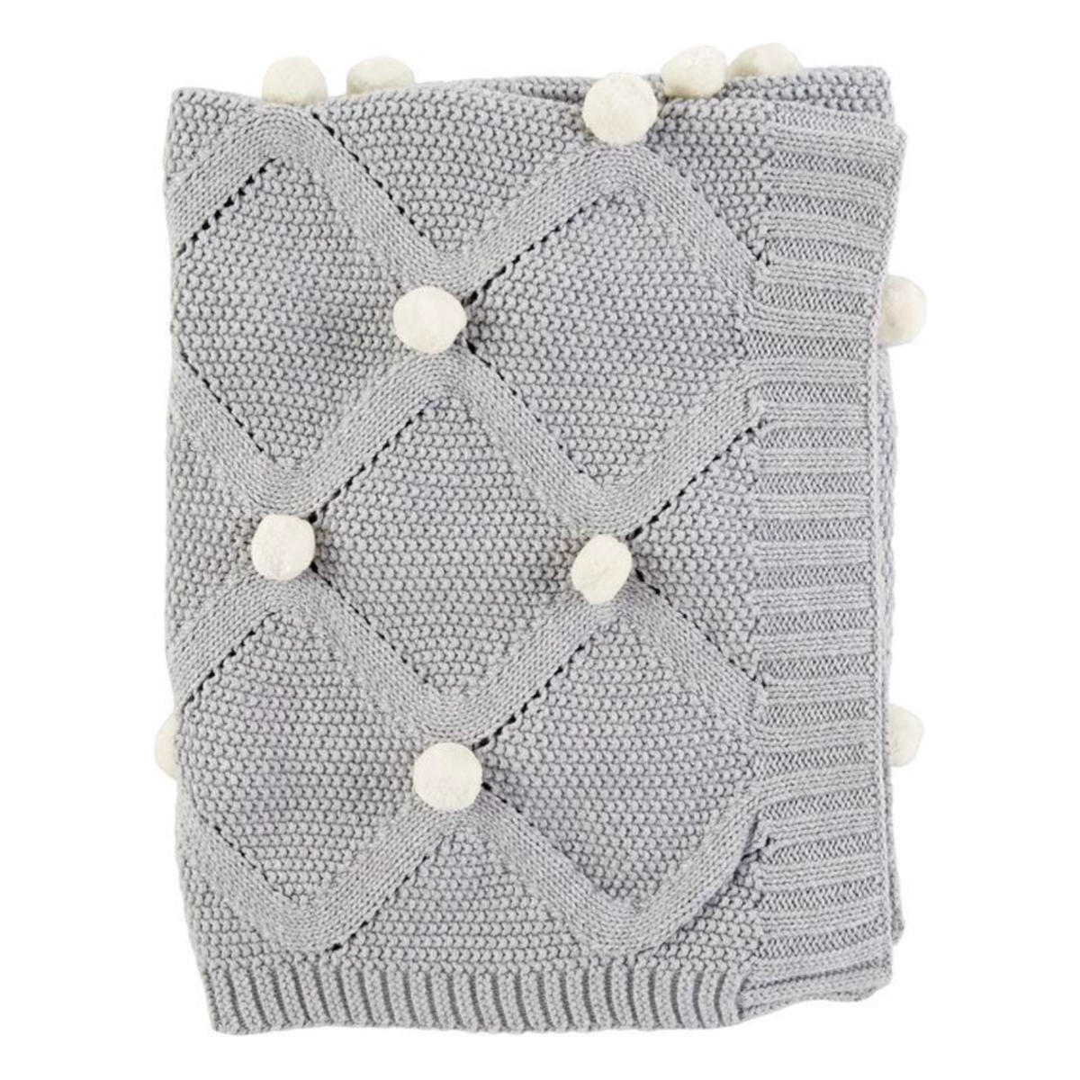 Mud Pie Grey Classic Pom-Pom Blanket