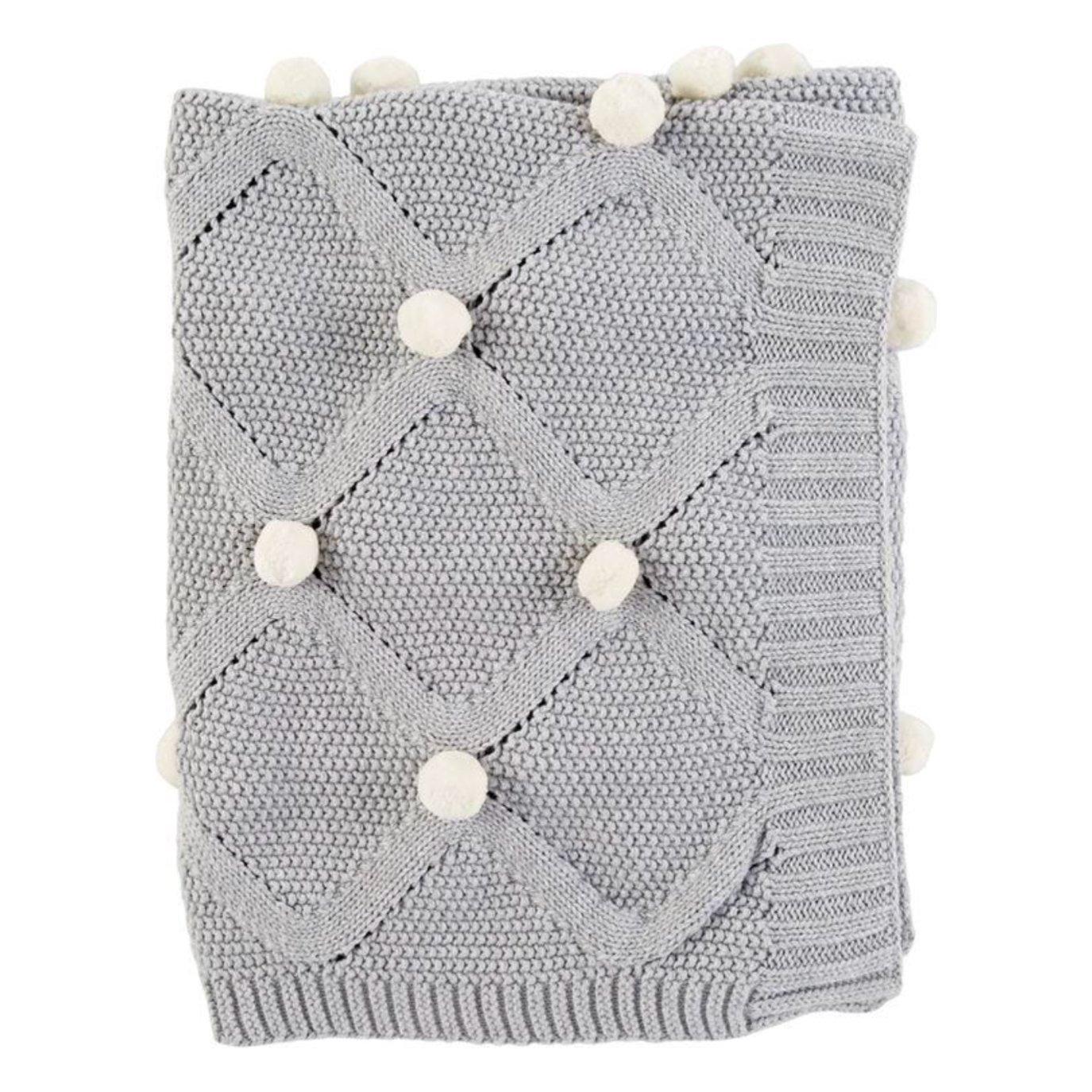 Mud Pie Grey Classic Pom-Pom Blanket