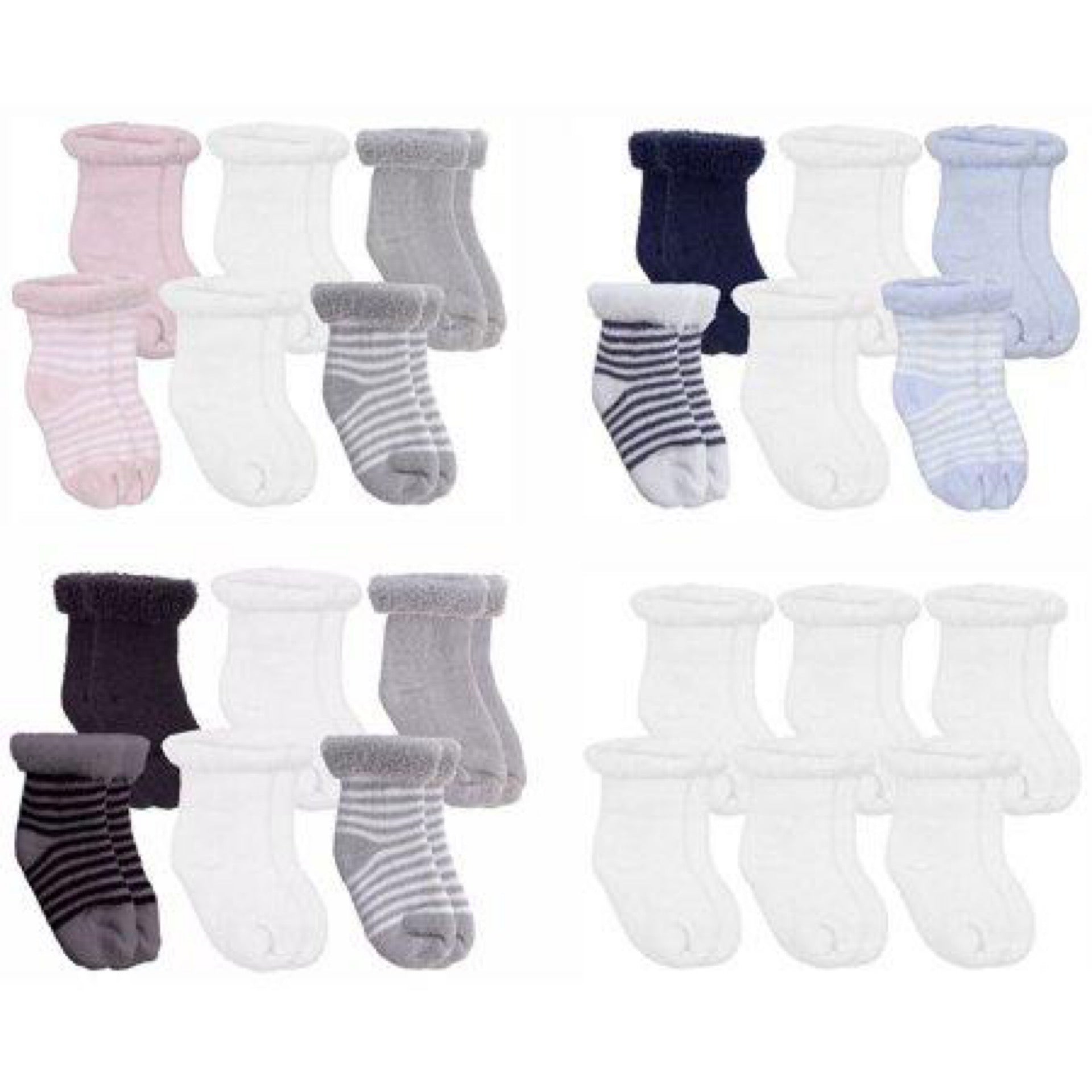 Kushies 6-Pack Terry Infant Striped & Solid Cotton Socks (Blues)