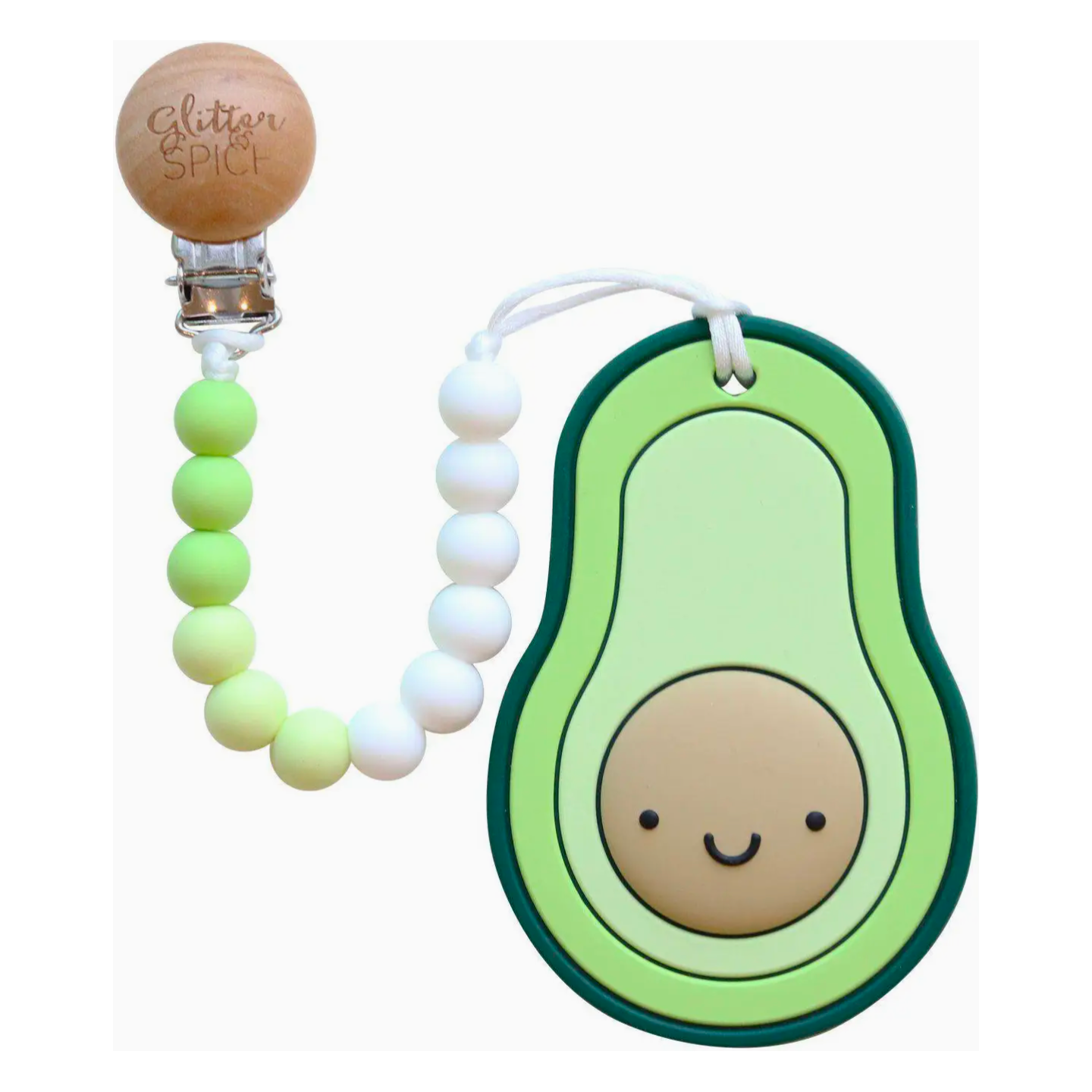 Glitter & Spice Silicone Teether Clip (Avocado)