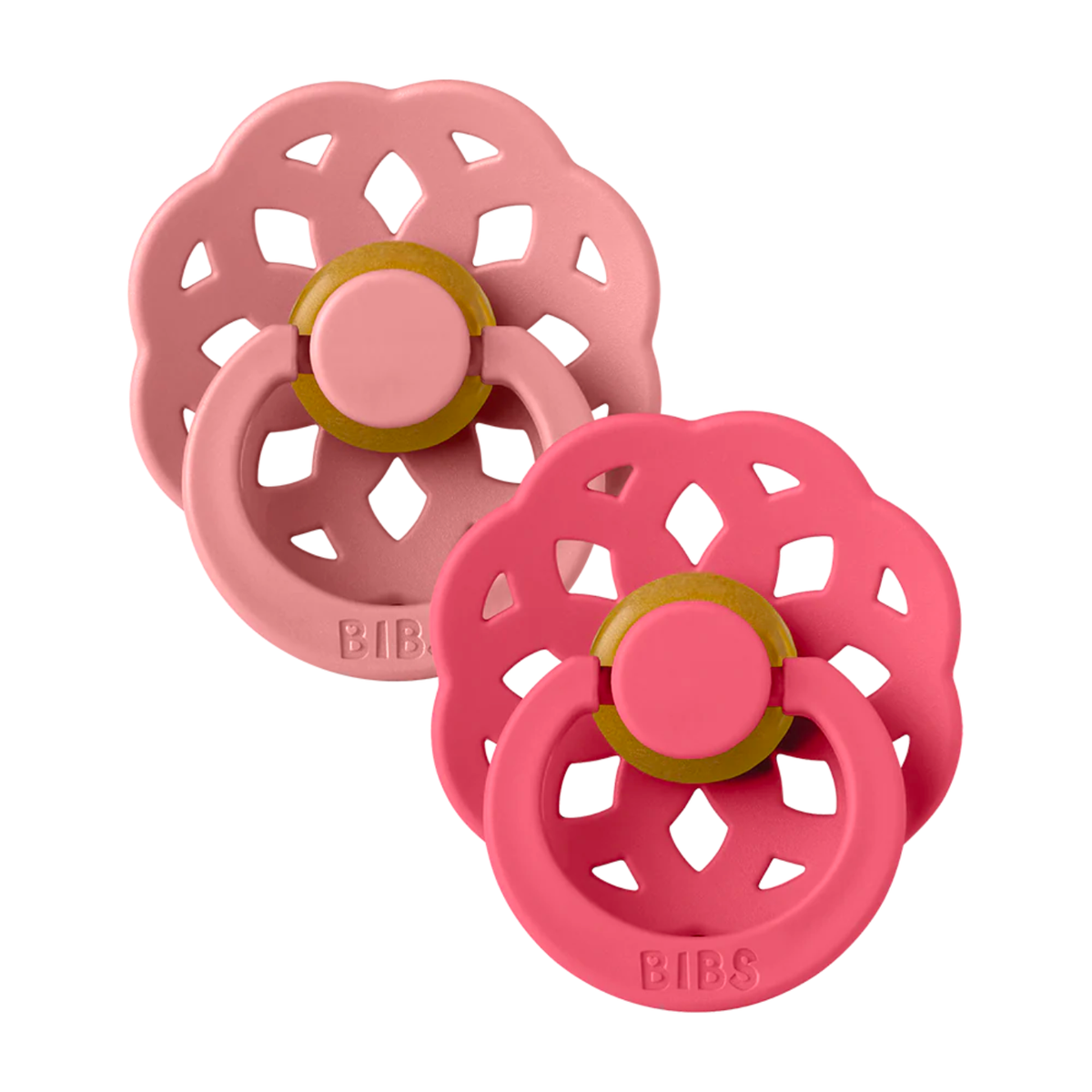 Bibs Pacifiers 0-6 Months | Boheme Collection 2-Pack | BPA-Free Round Nipple | Made in Denmark | Dusty Pink/Coral Color Pacifier