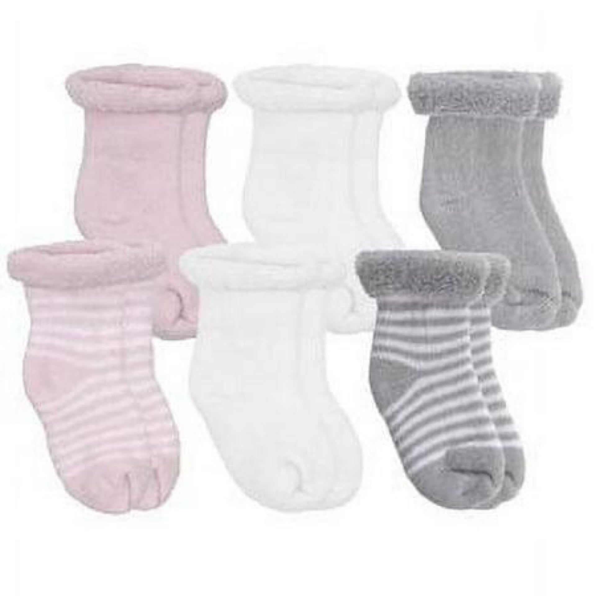 Kushies 6-Pack Terry Newborn Striped & Solid Cotton Socks
