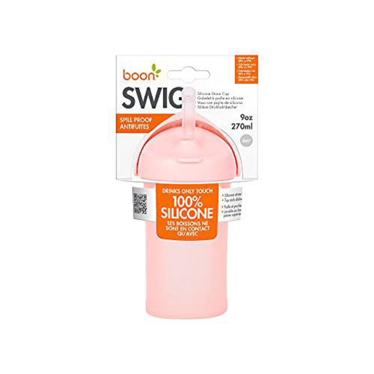 Boon Swig Toddler Pink Silicone Straw Cup