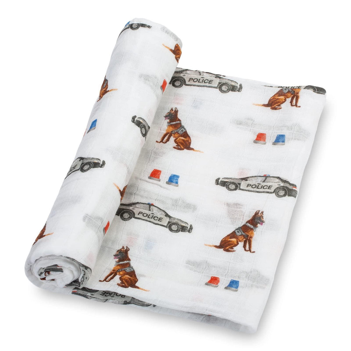 Lollybanks Swaddle Blanket | 100% Muslin Cotton | Police Dog