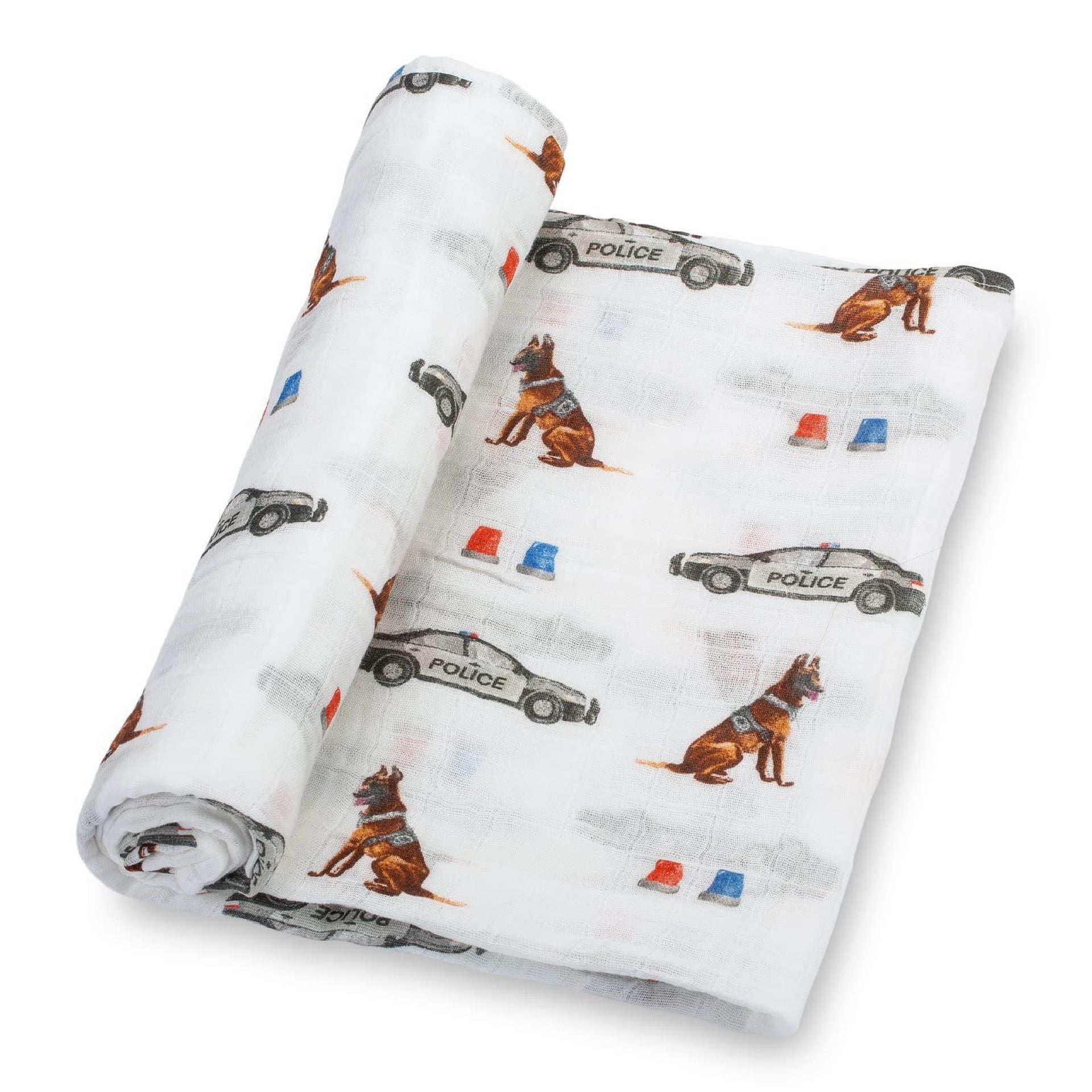Lollybanks Swaddle Blanket | 100% Muslin Cotton | Police Dog