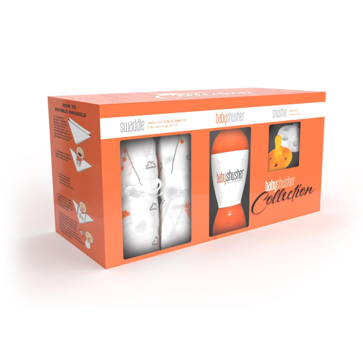 pNeo Baby Shusher Collection | Baby Shusher Sleep Sound Machine & 2 Shushie Pacifier & 2 Muslin Swaddle Blanket